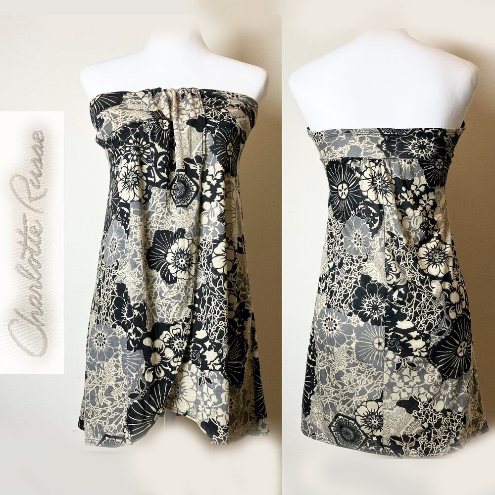 Vintage Charlotte Russe Beige and Black Top (or Dress) w/Floral Pattern | Size S